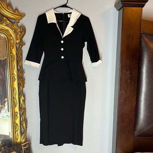 strapless open back dress 1950's Simplicity Day Dress with two Skirts, Peplum, and Bow Detail Pa –  Backroom Finds main image 0
